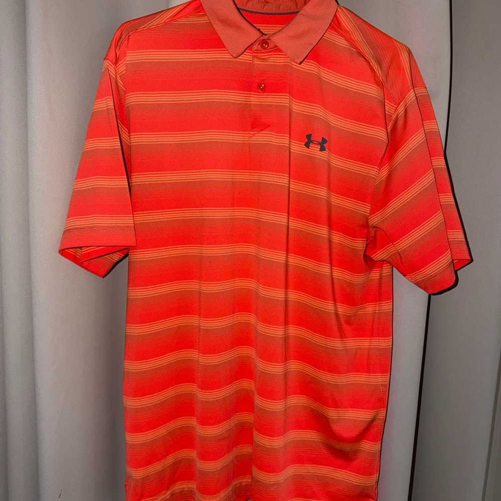 Under Armour Men's Large Striped Golf Polo Shirt Electric Orange Limited Edition